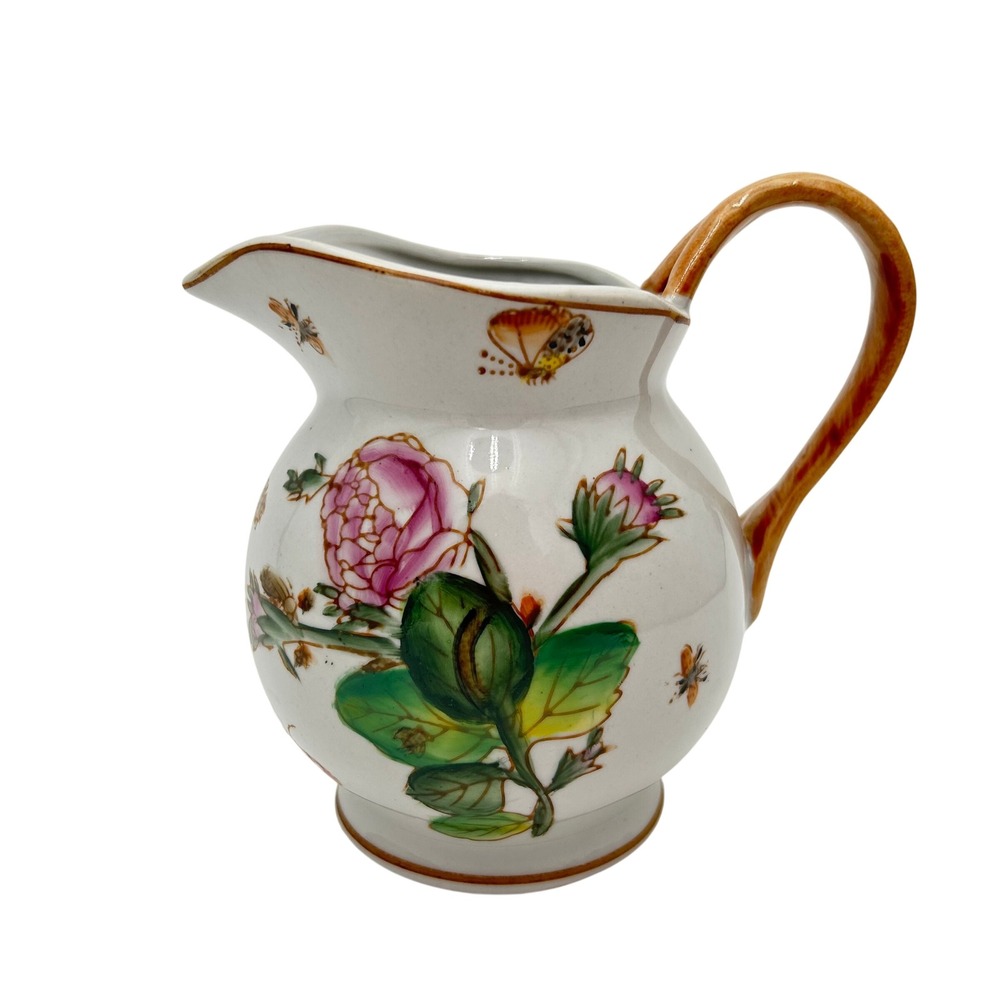 Vintage Simply Scandinavia Hand Painted Porcelain Pitcher Floral Insects Theme